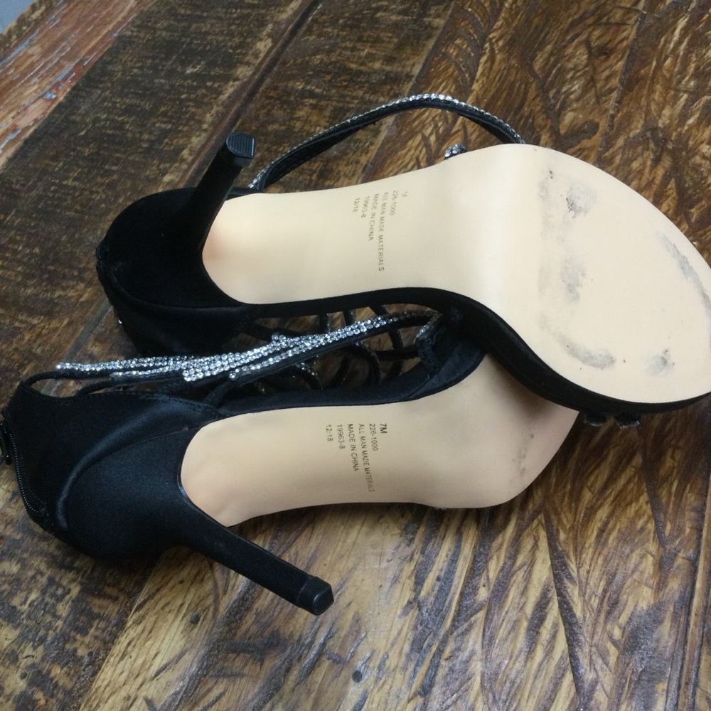 J. Miller Black Satin Rhinestone Embellished Strappy Stiletto Heels Size 7 - Picture 11 of 12